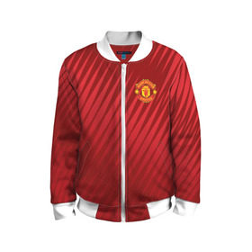 Детский бомбер 3D с принтом Manchester United Sportwear в Новосибирске, 100% полиэстер | застегивается на молнию, по бокам два кармана без застежек, мягкие манжеты, по низу бомбера и на воротнике — эластичная резинка | Тематика изображения на принте: emirates | fc | manchester united | геометрия | манчестер юнайтед | спорт | футбол | футбольный клуб | эмблема