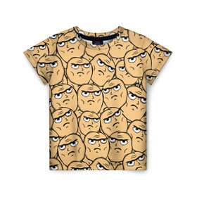 Детская футболка 3D с принтом MEME DETERMINED NOT OKAY в Новосибирске, 100% гипоаллергенный полиэфир | прямой крой, круглый вырез горловины, длина до линии бедер, чуть спущенное плечо, ткань немного тянется | determined not okay | meme | лицо | мем | определённо не всё в порядке