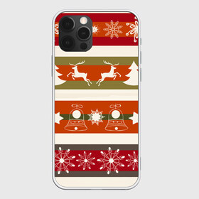 Чехол для iPhone 12 Pro Max с принтом Новогодняя текстура в Новосибирске, Силикон |  | елка | колокольчик | новый год | олени | снег | снежинки