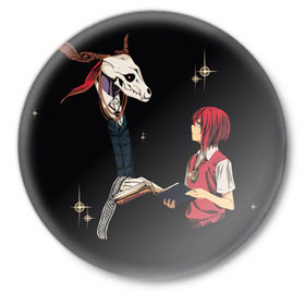 Значок с принтом Mahou Tsukai no Yome в Новосибирске,  металл | круглая форма, металлическая застежка в виде булавки | девушка | красные волосы | монстр | невеста чародея