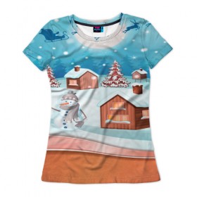 Женская футболка 3D с принтом Рождество в Новосибирске, 100% полиэфир ( синтетическое хлопкоподобное полотно) | прямой крой, круглый вырез горловины, длина до линии бедер | christmas | new year | santa | дед мороз | елка | елочки | новогодний | новый год | рождество | сантаклаус | снег | снежинки