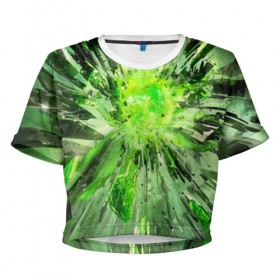 Женская футболка 3D укороченная с принтом Кристальная абстракция в Новосибирске, 100% полиэстер | круглая горловина, длина футболки до линии талии, рукава с отворотами | абстракция | геометрия | зеленый | кристаллы | стекло