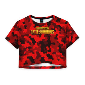 Женская футболка 3D укороченная с принтом PUBG Red Military в Новосибирске, 100% полиэстер | круглая горловина, длина футболки до линии талии, рукава с отворотами | battle royal | playerunknowns battlegrounds | pubg | пабг | пубг