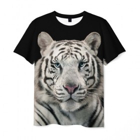 Мужская футболка 3D с принтом White tiger в Новосибирске, 100% полиэфир | прямой крой, круглый вырез горловины, длина до линии бедер | tiger white | белый тигр | дикая кошка | тигр