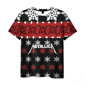 Мужская футболка 3D с принтом Metallica в Новосибирске, 100% полиэфир | прямой крой, круглый вырез горловины, длина до линии бедер | metallica | джеймс хэтфилд | кирк хэмметт | ларс ульрих | метал | металика | металлика | новогодний | новый год | роберт трухильо | рождество | рок | снежинки | трэш | трэшметал | хард | хардрок | хеви