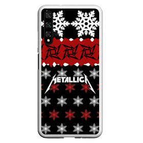 Чехол для Honor 20 с принтом Metallica в Новосибирске, Силикон | Область печати: задняя сторона чехла, без боковых панелей | metallica | джеймс хэтфилд | кирк хэмметт | ларс ульрих | метал | металика | металлика | новогодний | новый год | роберт трухильо | рождество | рок | снежинки | трэш | трэшметал | хард | хардрок | хеви