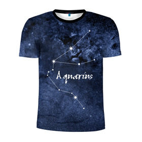 Мужская футболка 3D спортивная с принтом Водолей (Aquarius) в Новосибирске, 100% полиэстер с улучшенными характеристиками | приталенный силуэт, круглая горловина, широкие плечи, сужается к линии бедра | Тематика изображения на принте: aquarius | водолей | звезды | знаки зодиака | космос | созвездие