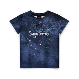 Детская футболка 3D с принтом Стрелец(Sagittarius) в Новосибирске, 100% гипоаллергенный полиэфир | прямой крой, круглый вырез горловины, длина до линии бедер, чуть спущенное плечо, ткань немного тянется | sagittarius | звезды | знаки зодиака | космос | созвездие | стрелец