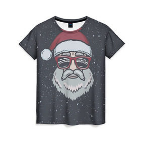 Женская футболка 3D с принтом Santa hipster в Новосибирске, 100% полиэфир ( синтетическое хлопкоподобное полотно) | прямой крой, круглый вырез горловины, длина до линии бедер | 