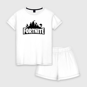 Женская пижама с шортиками хлопок с принтом Fortnite в Новосибирске, 100% хлопок | футболка прямого кроя, шорты свободные с широкой мягкой резинкой | epic games | fort | fortnite battle | fortnite battle royale | fortnite royale | playerunknowns battlegrounds | survival | королевский битва