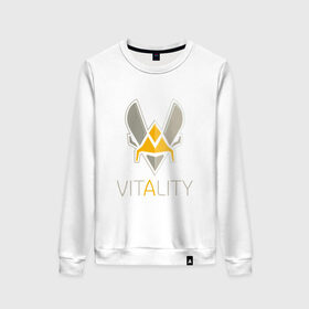 Женский свитшот хлопок с принтом VITALITY Team Esports в Новосибирске, 100% хлопок | прямой крой, круглый вырез, на манжетах и по низу широкая трикотажная резинка  | Тематика изображения на принте: 6 | rainbow six | siege | битва | война | игра | киберспорт | оружие | осада | радуга | шутер