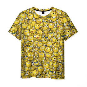 Мужская футболка 3D с принтом Веселые смайлики в Новосибирске, 100% полиэфир | прямой крой, круглый вырез горловины, длина до линии бедер | emoji | smile | желтый | круглый | лица | паттерн | смайл | улыбка | эмоции