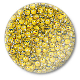 Значок с принтом Веселые смайлики в Новосибирске,  металл | круглая форма, металлическая застежка в виде булавки | emoji | smile | желтый | круглый | лица | паттерн | смайл | улыбка | эмоции