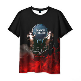 Мужская футболка 3D с принтом Black Sabbath reunion в Новосибирске, 100% полиэфир | прямой крой, круглый вырез горловины, длина до линии бедер | black sabbath | ozzy osbourne | ангелы | билл уорд | гизер батлер | костер | огонь | осборн оззи | пламя | тони айомми | черти