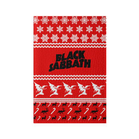 Обложка для паспорта матовая кожа с принтом Праздничный Black Sabbath в Новосибирске, натуральная матовая кожа | размер 19,3 х 13,7 см; прозрачные пластиковые крепления | Тематика изображения на принте: black sabbath | ozzy osbourne | ангелы | билл уорд | гизер батлер | группа | знак | красный | метал | музыка | надпись | новогодний | новый год | оззи | осборн | песни | праздник | ро | рождество | рок | снежинки
