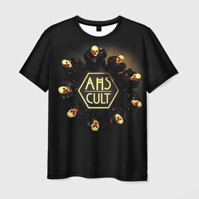 Мужская футболка 3D с принтом AHS Cult в Новосибирске, 100% полиэфир | прямой крой, круглый вырез горловины, длина до линии бедер | Тематика изображения на принте: ahs | ahs cult | american horror story | american horror story cult | аиу | американская история ужасов | клоуны | страшно | ужасы