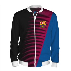 Мужской бомбер 3D с принтом FC Barca 2018 Creative uniform в Новосибирске, 100% полиэстер | застегивается на молнию, по бокам два кармана без застежек, по низу бомбера и на воротнике - эластичная резинка | Тематика изображения на принте: fc | fc barcelona | fcb | барселона | спорт | спортивные | фк | футбол | футбольный клуб