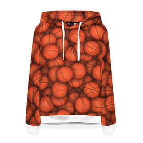 Женская толстовка 3D с принтом Баскетбольные мячи в Новосибирске, 100% полиэстер  | двухслойный капюшон со шнурком для регулировки, мягкие манжеты на рукавах и по низу толстовки, спереди карман-кенгуру с мягким внутренним слоем. | basketball | баскетбол | мяч | мячик | оранжевый | паттерн | спорт | текстура