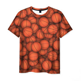 Мужская футболка 3D с принтом Баскетбольные мячи в Новосибирске, 100% полиэфир | прямой крой, круглый вырез горловины, длина до линии бедер | basketball | баскетбол | мяч | мячик | оранжевый | паттерн | спорт | текстура