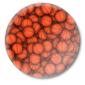 Значок с принтом Баскетбольные мячи в Новосибирске,  металл | круглая форма, металлическая застежка в виде булавки | Тематика изображения на принте: basketball | баскетбол | мяч | мячик | оранжевый | паттерн | спорт | текстура