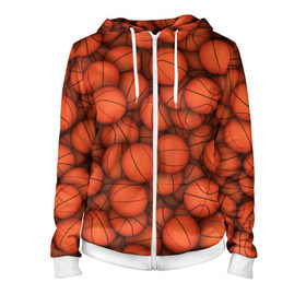 Женская толстовка 3D на молнии с принтом Баскетбольные мячи в Новосибирске, 100% полиэстер | длина до линии бедра, манжеты и пояс оформлены мягкой тканевой резинкой, двухслойный капюшон со шнурком для регулировки, спереди молния, по бокам два кармана | basketball | баскетбол | мяч | мячик | оранжевый | паттерн | спорт | текстура