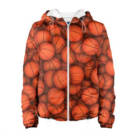 Женская куртка 3D с принтом Баскетбольные мячи в Новосибирске, ткань верха — 100% полиэстер, подклад — флис | прямой крой, подол и капюшон оформлены резинкой с фиксаторами, два кармана без застежек по бокам, один большой потайной карман на груди. Карман на груди застегивается на липучку | basketball | баскетбол | мяч | мячик | оранжевый | паттерн | спорт | текстура