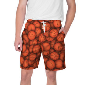 Мужские шорты 3D с принтом Баскетбольные мячи в Новосибирске,  полиэстер 100% | прямой крой, два кармана без застежек по бокам. Мягкая трикотажная резинка на поясе, внутри которой широкие завязки. Длина чуть выше колен | Тематика изображения на принте: basketball | баскетбол | мяч | мячик | оранжевый | паттерн | спорт | текстура