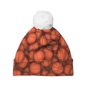Шапка 3D c помпоном с принтом Баскетбольные мячи в Новосибирске, 100% полиэстер | универсальный размер, печать по всей поверхности изделия | basketball | баскетбол | мяч | мячик | оранжевый | паттерн | спорт | текстура