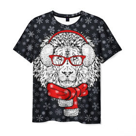 Мужская футболка 3D с принтом Лев в Новосибирске, 100% полиэфир | прямой крой, круглый вырез горловины, длина до линии бедер | christmas | headphones | holiday | lion | look | music | music fan | predator | santa claus | scarf | взгляд | дед мороз | зима | лев | меломан | музыка | наушники | новый год | очки | праздник | рождество | санта клаус | снег | снежинки | хищни