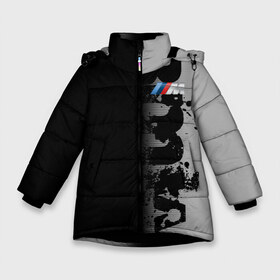 Зимняя куртка для девочек 3D с принтом BMW M BLACK GREY в Новосибирске, ткань верха — 100% полиэстер; подклад — 100% полиэстер, утеплитель — 100% полиэстер. | длина ниже бедра, удлиненная спинка, воротник стойка и отстегивающийся капюшон. Есть боковые карманы с листочкой на кнопках, утяжки по низу изделия и внутренний карман на молнии. 

Предусмотрены светоотражающий принт на спинке, радужный светоотражающий элемент на пуллере молнии и на резинке для утяжки. | Тематика изображения на принте: bmw | bmw motorsport | bmw performance | carbon | m | motorsport | performance | sport | бмв | карбон | моторспорт | спорт