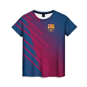 Женская футболка 3D с принтом FC Barca 2018 Creative uniform в Новосибирске, 100% полиэфир ( синтетическое хлопкоподобное полотно) | прямой крой, круглый вырез горловины, длина до линии бедер | 