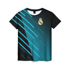 Женская футболка 3D с принтом Real Madrid Creative uniform в Новосибирске, 100% полиэфир ( синтетическое хлопкоподобное полотно) | прямой крой, круглый вырез горловины, длина до линии бедер | Тематика изображения на принте: fc | real madrid | реал мадрид | спорт | спортивные | фк | футбол | футбольный клуб