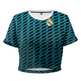 Женская футболка 3D укороченная с принтом Real Madrid Creative uniform в Новосибирске, 100% полиэстер | круглая горловина, длина футболки до линии талии, рукава с отворотами | Тематика изображения на принте: 