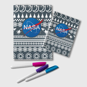 Блокнот с принтом Свитер NASA в Новосибирске, 100% бумага | 48 листов, плотность листов — 60 г/м2, плотность картонной обложки — 250 г/м2. Листы скреплены удобной пружинной спиралью. Цвет линий — светло-серый
 | nasa | космос | логотип | наса | ракета