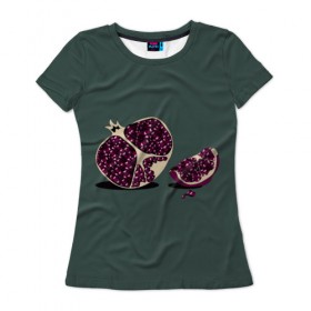 Женская футболка 3D с принтом Гранат в Новосибирске, 100% полиэфир ( синтетическое хлопкоподобное полотно) | прямой крой, круглый вырез горловины, длина до линии бедер | vegan | гранат | еда | фрукты