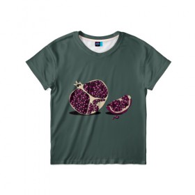 Детская футболка 3D с принтом Гранат в Новосибирске, 100% гипоаллергенный полиэфир | прямой крой, круглый вырез горловины, длина до линии бедер, чуть спущенное плечо, ткань немного тянется | vegan | гранат | еда | фрукты