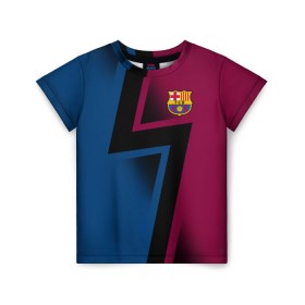 Детская футболка 3D с принтом FC Barca 2018 Creative uniform в Новосибирске, 100% гипоаллергенный полиэфир | прямой крой, круглый вырез горловины, длина до линии бедер, чуть спущенное плечо, ткань немного тянется | Тематика изображения на принте: fc | fc barcelona | fcb | барселона | спорт | спортивные | фк | футбол | футбольный клуб