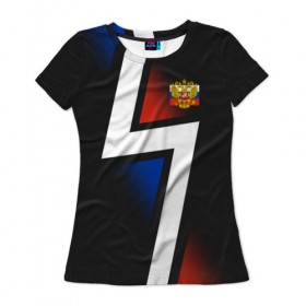 Женская футболка 3D с принтом RUSSIA - Tricolor Collection в Новосибирске, 100% полиэфир ( синтетическое хлопкоподобное полотно) | прямой крой, круглый вырез горловины, длина до линии бедер | russia  | герб | россия | флаг
