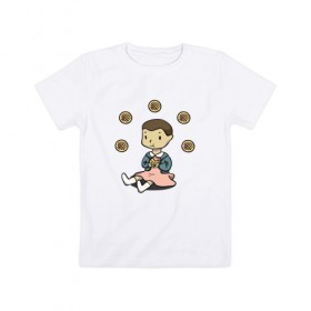 Детская футболка хлопок с принтом Eggos в Новосибирске, 100% хлопок | круглый вырез горловины, полуприлегающий силуэт, длина до линии бедер | Тематика изображения на принте: stranger things | очень странные дела