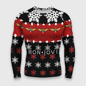 Мужской рашгард 3D с принтом Праздничный Bon Jovi в Новосибирске,  |  | Тематика изображения на принте: bon | jovi | бон | группа | джови | новогодний | новый год | праздник | рождество | рок | снежинки