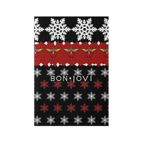 Обложка для паспорта матовая кожа с принтом Праздничный Bon Jovi в Новосибирске, натуральная матовая кожа | размер 19,3 х 13,7 см; прозрачные пластиковые крепления | bon | jovi | бон | группа | джови | новогодний | новый год | праздник | рождество | рок | снежинки