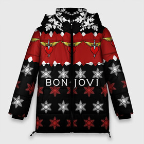 Женская зимняя куртка 3D с принтом Праздничный Bon Jovi в Новосибирске, верх — 100% полиэстер; подкладка — 100% полиэстер; утеплитель — 100% полиэстер | длина ниже бедра, силуэт Оверсайз. Есть воротник-стойка, отстегивающийся капюшон и ветрозащитная планка. 

Боковые карманы с листочкой на кнопках и внутренний карман на молнии | bon | jovi | бон | группа | джови | новогодний | новый год | праздник | рождество | рок | снежинки