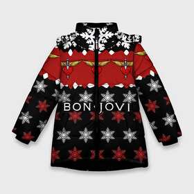 Зимняя куртка для девочек 3D с принтом Праздничный Bon Jovi в Новосибирске, ткань верха — 100% полиэстер; подклад — 100% полиэстер, утеплитель — 100% полиэстер. | длина ниже бедра, удлиненная спинка, воротник стойка и отстегивающийся капюшон. Есть боковые карманы с листочкой на кнопках, утяжки по низу изделия и внутренний карман на молнии. 

Предусмотрены светоотражающий принт на спинке, радужный светоотражающий элемент на пуллере молнии и на резинке для утяжки. | bon | jovi | бон | группа | джови | новогодний | новый год | праздник | рождество | рок | снежинки