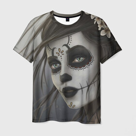 Мужская футболка 3D с принтом Skull в Новосибирске, 100% полиэфир | прямой крой, круглый вырез горловины, длина до линии бедер | halloween | skull | sugar skull | мексика | хэллоуин | череп