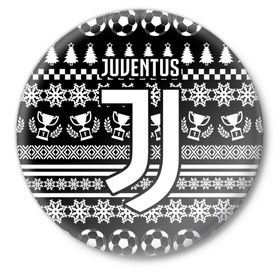 Значок с принтом Juventus 2018 Новогодний в Новосибирске,  металл | круглая форма, металлическая застежка в виде булавки | Тематика изображения на принте: fc | juventus | спорт | спортивные | фк | футбол | футбольный клуб | ювентус