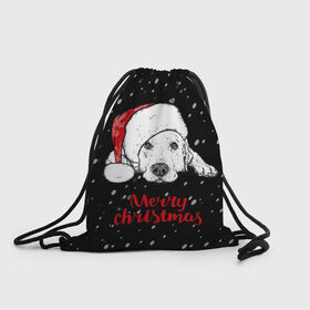 Рюкзак-мешок 3D с принтом Собака Санта в Новосибирске, 100% полиэстер | плотность ткани — 200 г/м2, размер — 35 х 45 см; лямки — толстые шнурки, застежка на шнуровке, без карманов и подкладки | дед мороз | зима | новогодний | рождество | снег | шапка
