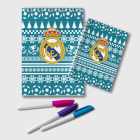 Блокнот с принтом Ronaldo 7 Новогодний в Новосибирске, 100% бумага | 48 листов, плотность листов — 60 г/м2, плотность картонной обложки — 250 г/м2. Листы скреплены удобной пружинной спиралью. Цвет линий — светло-серый
 | fc | real madrid | реал мадрид | спорт | спортивные | фк | футбол | футбольный клуб