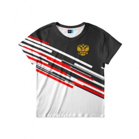 Детская футболка 3D с принтом RUSSIA - Black and White в Новосибирске, 100% гипоаллергенный полиэфир | прямой крой, круглый вырез горловины, длина до линии бедер, чуть спущенное плечо, ткань немного тянется | russia | герб | россия