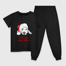 Детская пижама хлопок с принтом Собака Санта в Новосибирске, 100% хлопок |  брюки и футболка прямого кроя, без карманов, на брюках мягкая резинка на поясе и по низу штанин
 | Тематика изображения на принте: christmas | dog | holiday | new year | santa claus | santa hat | snow | snowflakes | winter | дед мороз | зима | новый год | праздник | рождество | санта клаус | снег | снежинки | собака | шапка