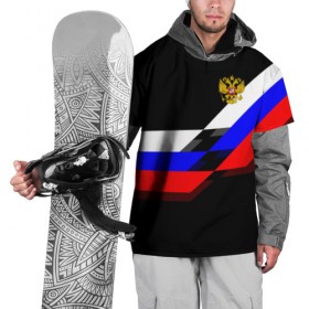 Накидка на куртку 3D с принтом RUSSIA - Black Collection в Новосибирске, 100% полиэстер |  | Тематика изображения на принте: russia | герб | россия | триколор | флаг